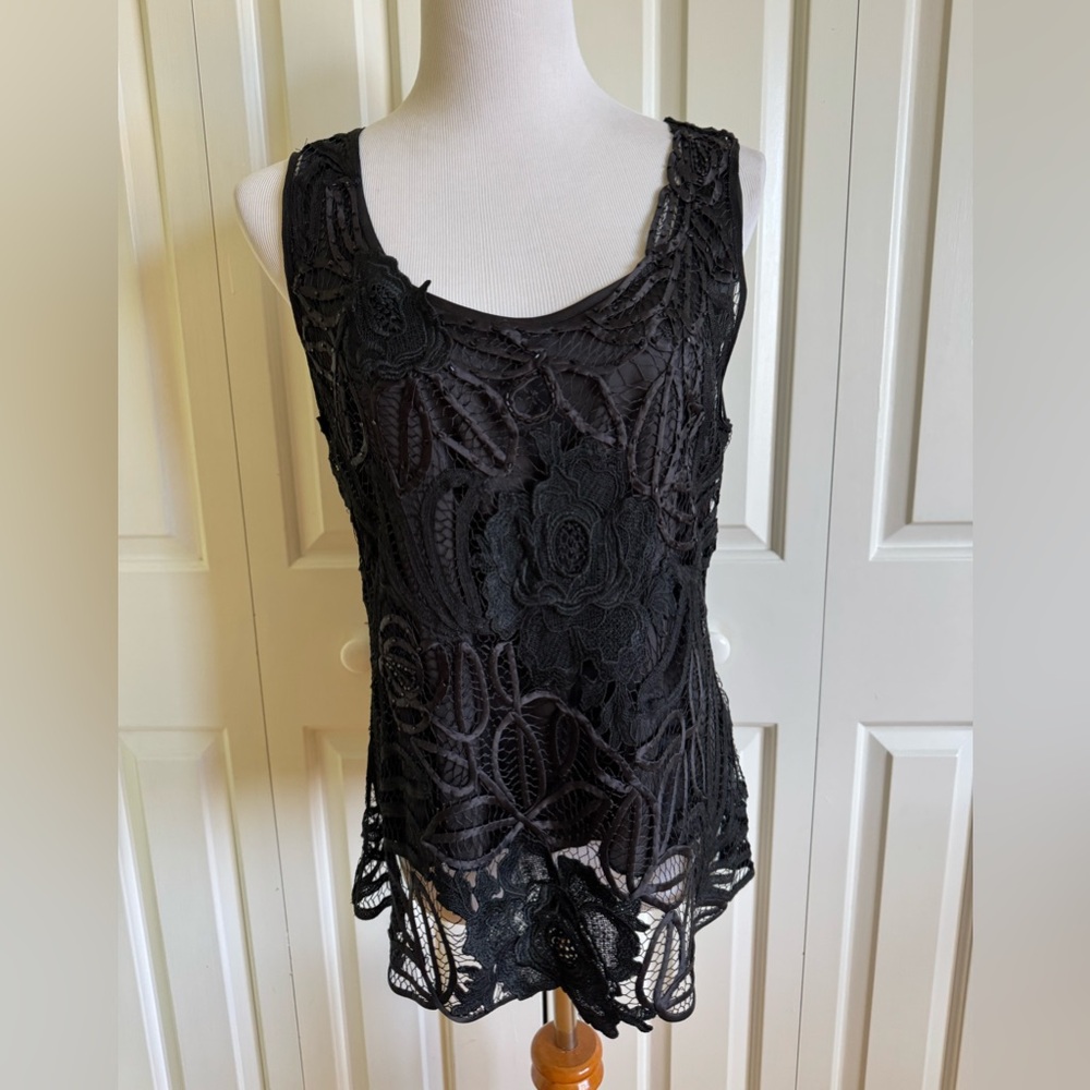 SOULMATES Black Silk Blend Laced Evening Top XL NWOT